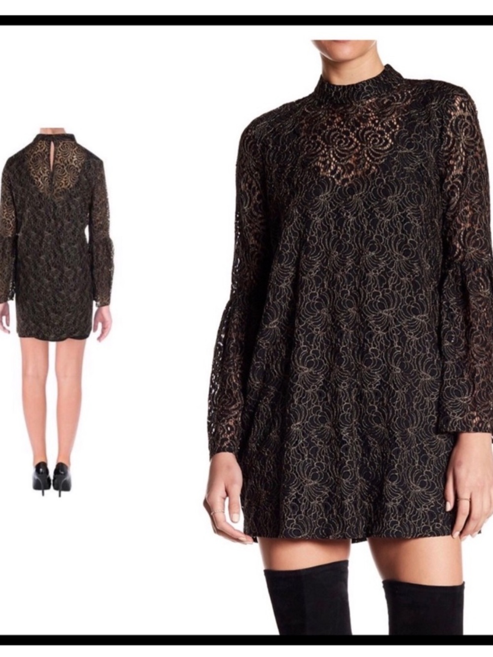 BCBGeneration Black Lace Bell-Sleeve Mini Dress